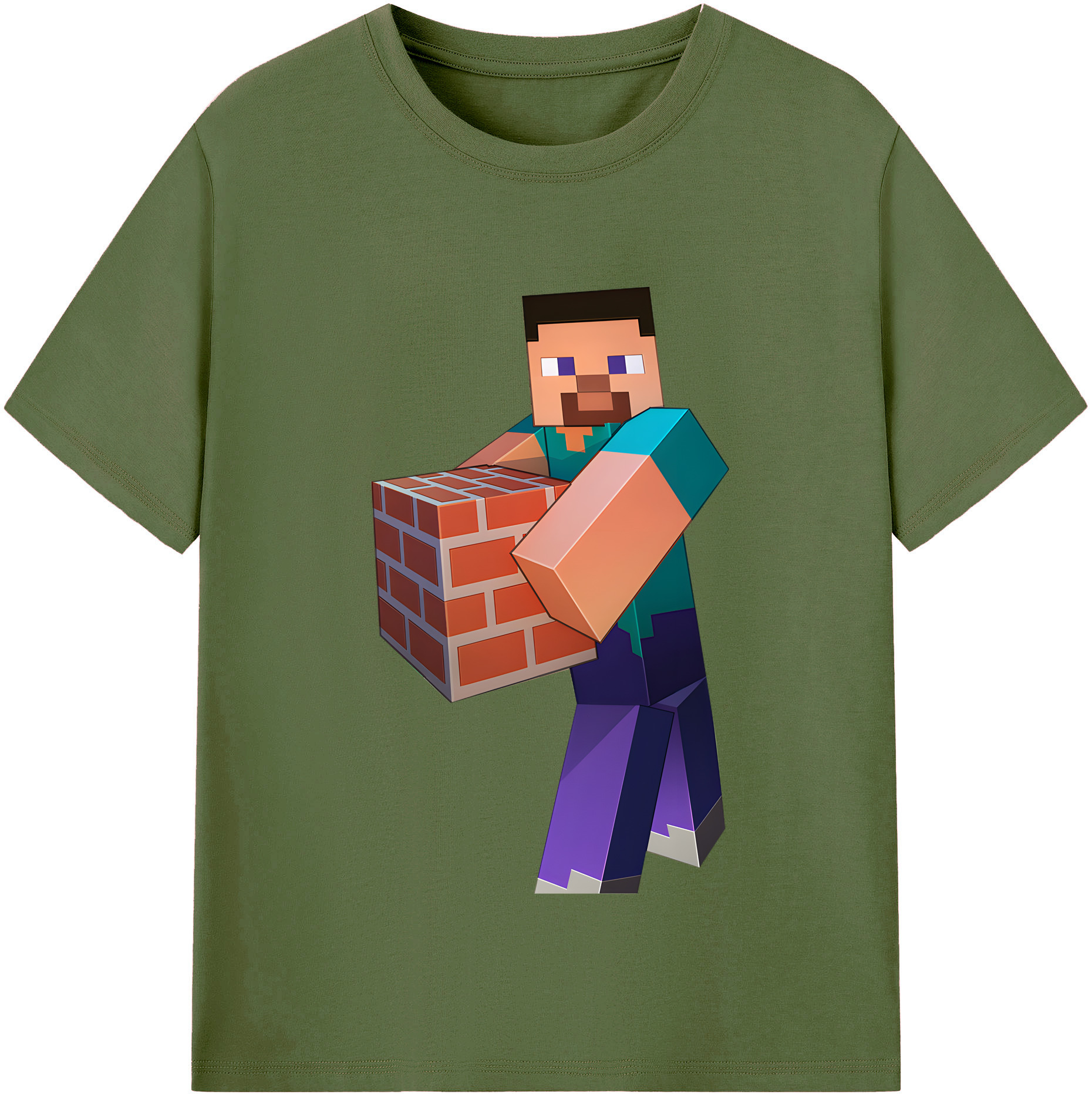 （画像用） マインクラフト ブロックの世界 Minecraft MC Block world 綿100％半袖Tシャツ（フロントプリント）